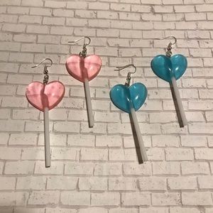 Heart Shaped Lollipop Sucker Candy Earrings